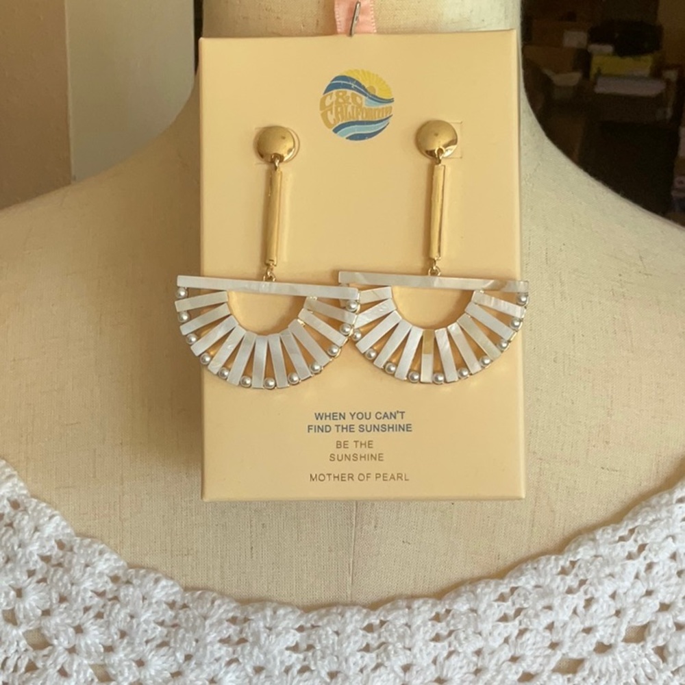 C&C California Mother of Pearl and Gold Tone Earrings, NIB